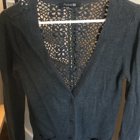Forever 21 Sweaters - Crocheted back button up cardigan with pockets